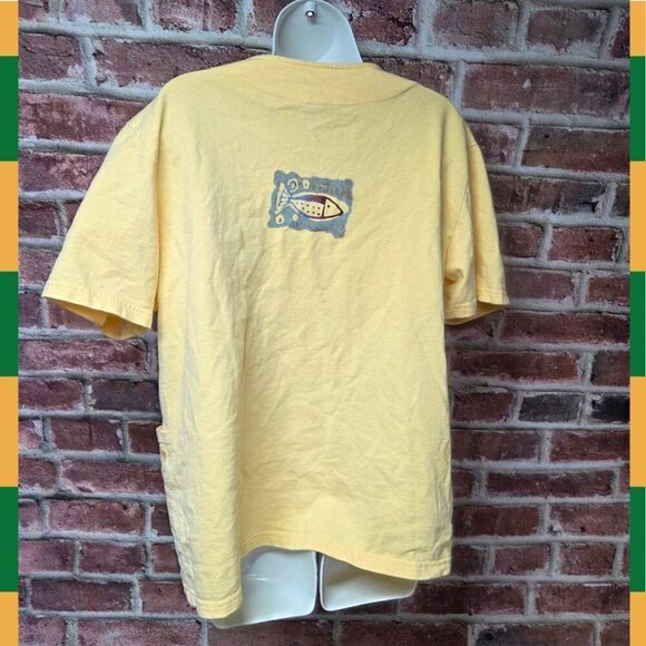 Vintage 90s Viva City Oceanic Art Shirt Large Yellow V Neck Button Down Cotton - Picture 7 of 7